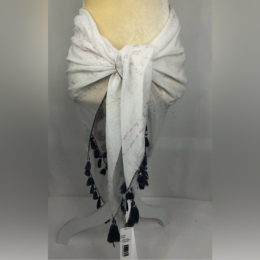 Anna & Ava Scarf/Wrap/Shawl Embroidered with Blue Tassels NWT